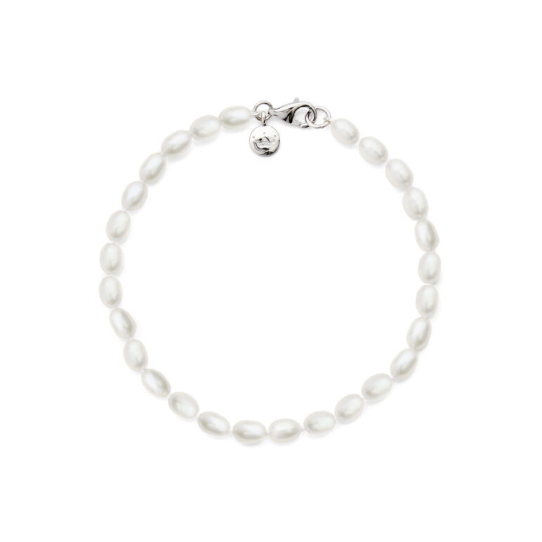 4mm white oval freshwater pearl bracelet sterling silver clasp
