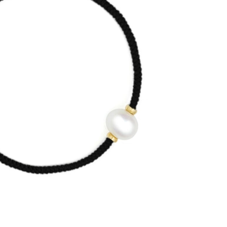 8mm freshwater pearl adjustable tassel bracelet on recycled plastic coloured thread