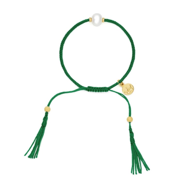 8mm freshwater pearl adjustable tassel bracelet on recycled plastic coloured thread