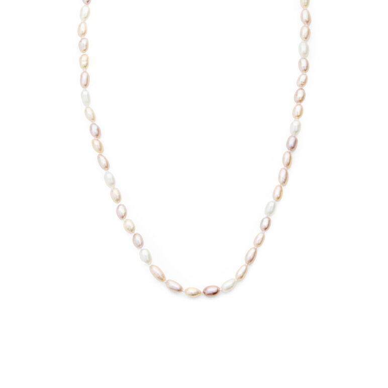 4mm white pink peach oval freshwater pearl necklace with sterling silver clasp