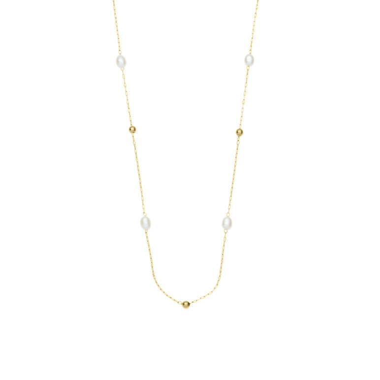 3mm freshwater pearl yellow gold plated stainless steel necklace chain