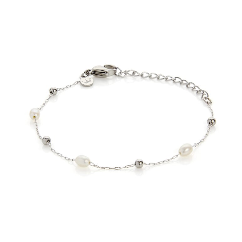 3mm freshwater pearls and stainless steel chain bracelet