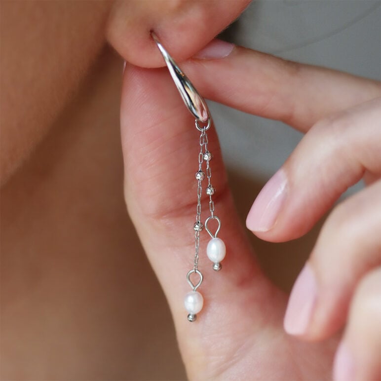 3mm beads and freshwater pearl stainless steel drop hook earrings