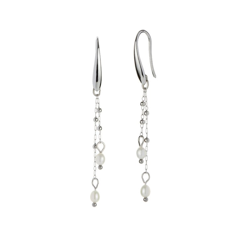 3mm freshwater pearl and stainless steel chain drop hook earrings