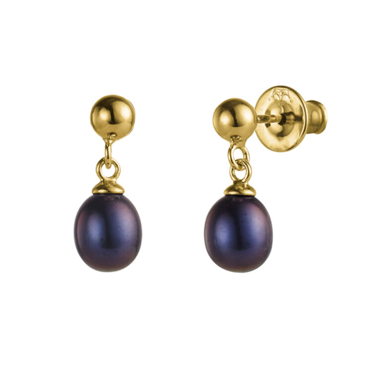 7mm oval freshwater pearl yellow gold plated sterling silver drop earrings