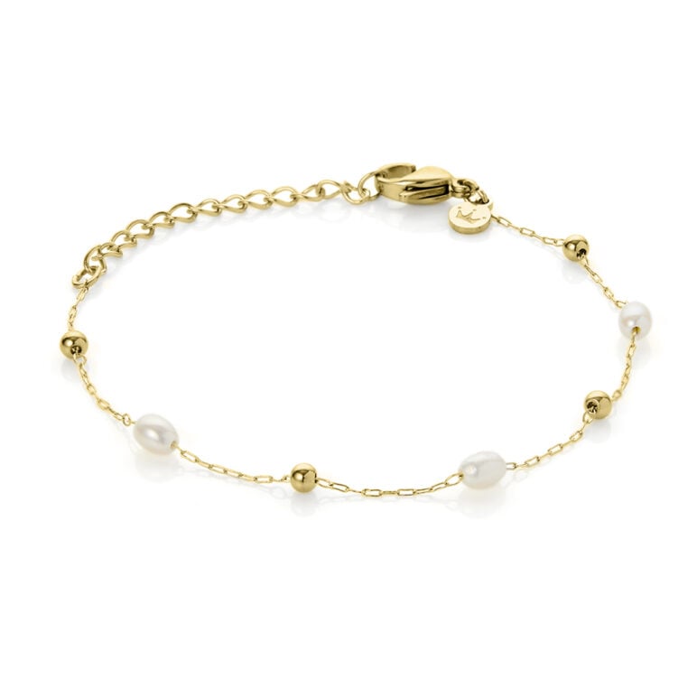 3mm freshwater pearl and yellow gold plated stainless steel anklet