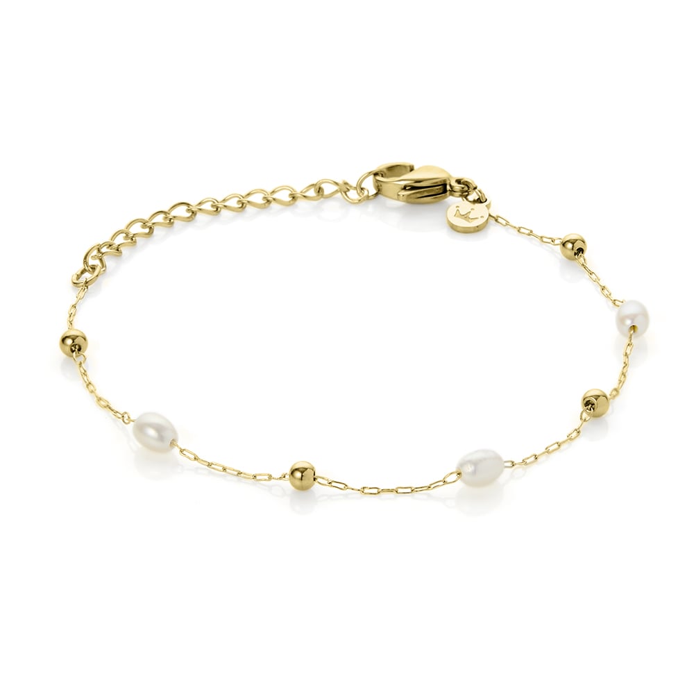3mm freshwater pearl and yellow gold plated stainless steel anklet