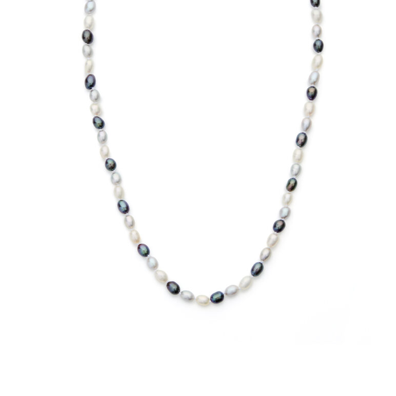 4mm white peacock grey oval freshwater pearl necklace with sterling silver clasp