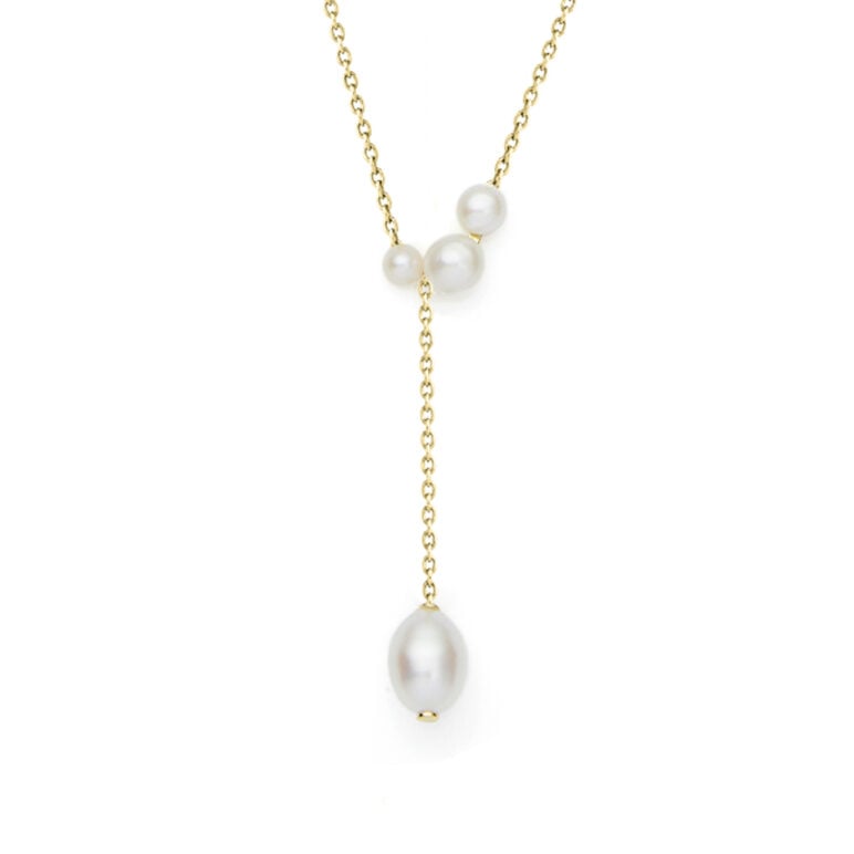 3-7mm Freshwater button and Keshi pearl pendant set on yellow gold-plated Sterling Silver chain