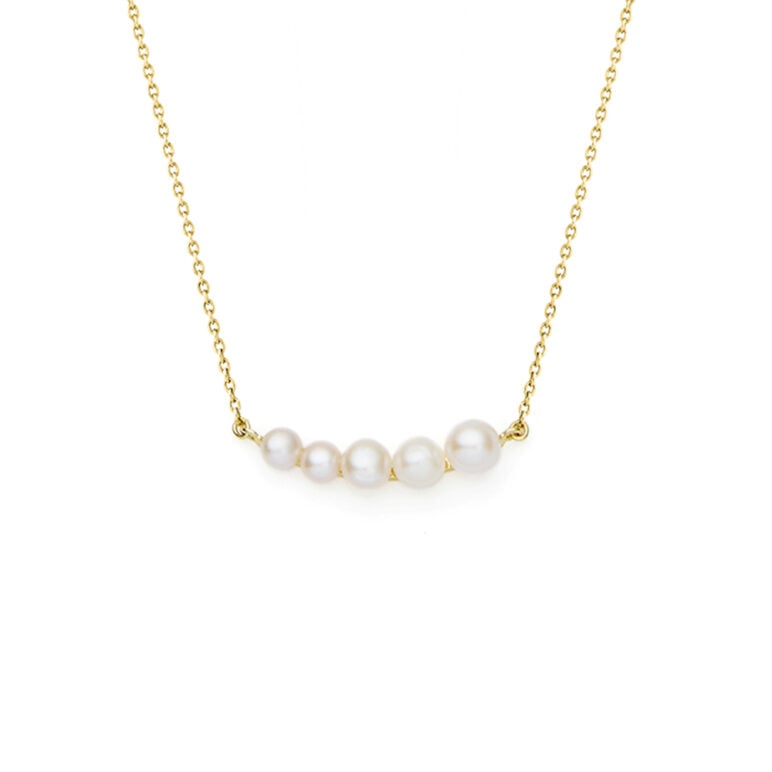 3-5mm Freshwater button pearl necklace set on yellow gold-plated Sterling Silver chain