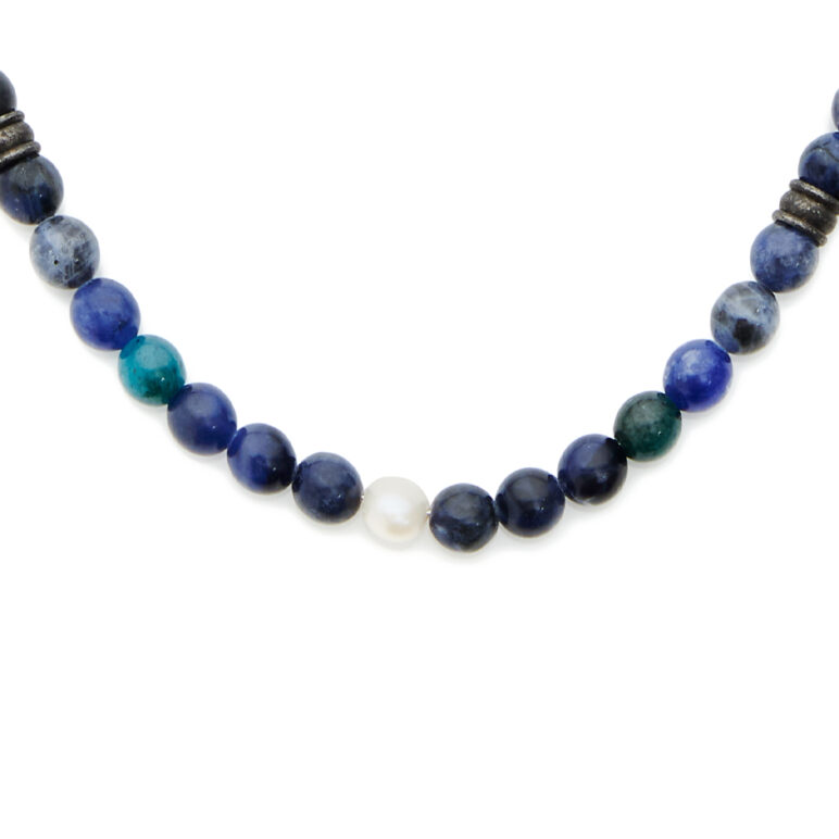 6mm white baroque freshwater pearl sodalite blue apatite necklace with stainless steel clasp