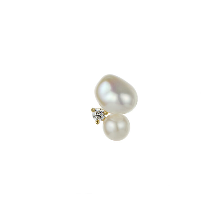 4-5mm Freshwater button and Keshi pearl stud earring set with white topaz on yellow gold-plated Sterling Silver