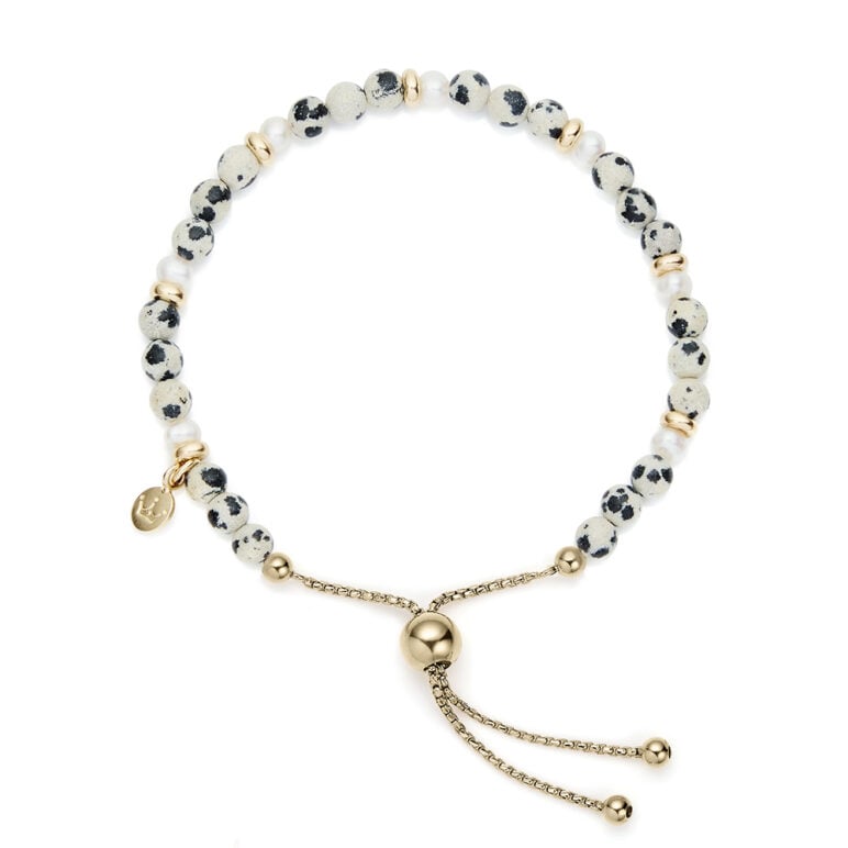 5mm white near round freshwater pearls dalmantine bracelet with yellow gold plated sterling silver slider clasp