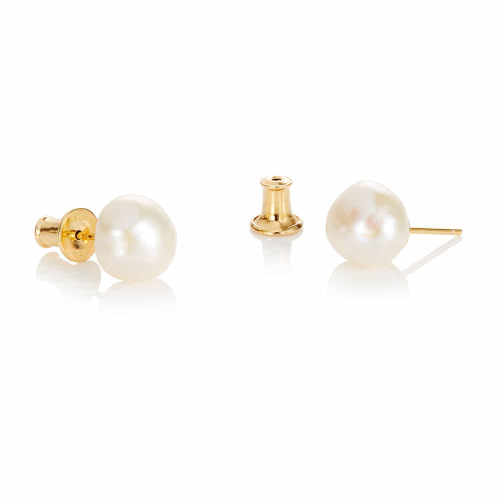 thumbnail image 2 of Stainless Steel Gold Stud Earrings With White Acrylic Pearl Beads – A166, Hypoallergenic, Fashion Beaded Style 2 of 6